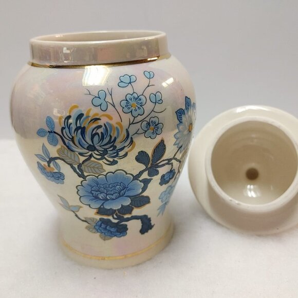 Vintage Sadler England Luster Ware Urn Ginger Jar Blue Floral Design Gold Trim - Picture 4 of 6